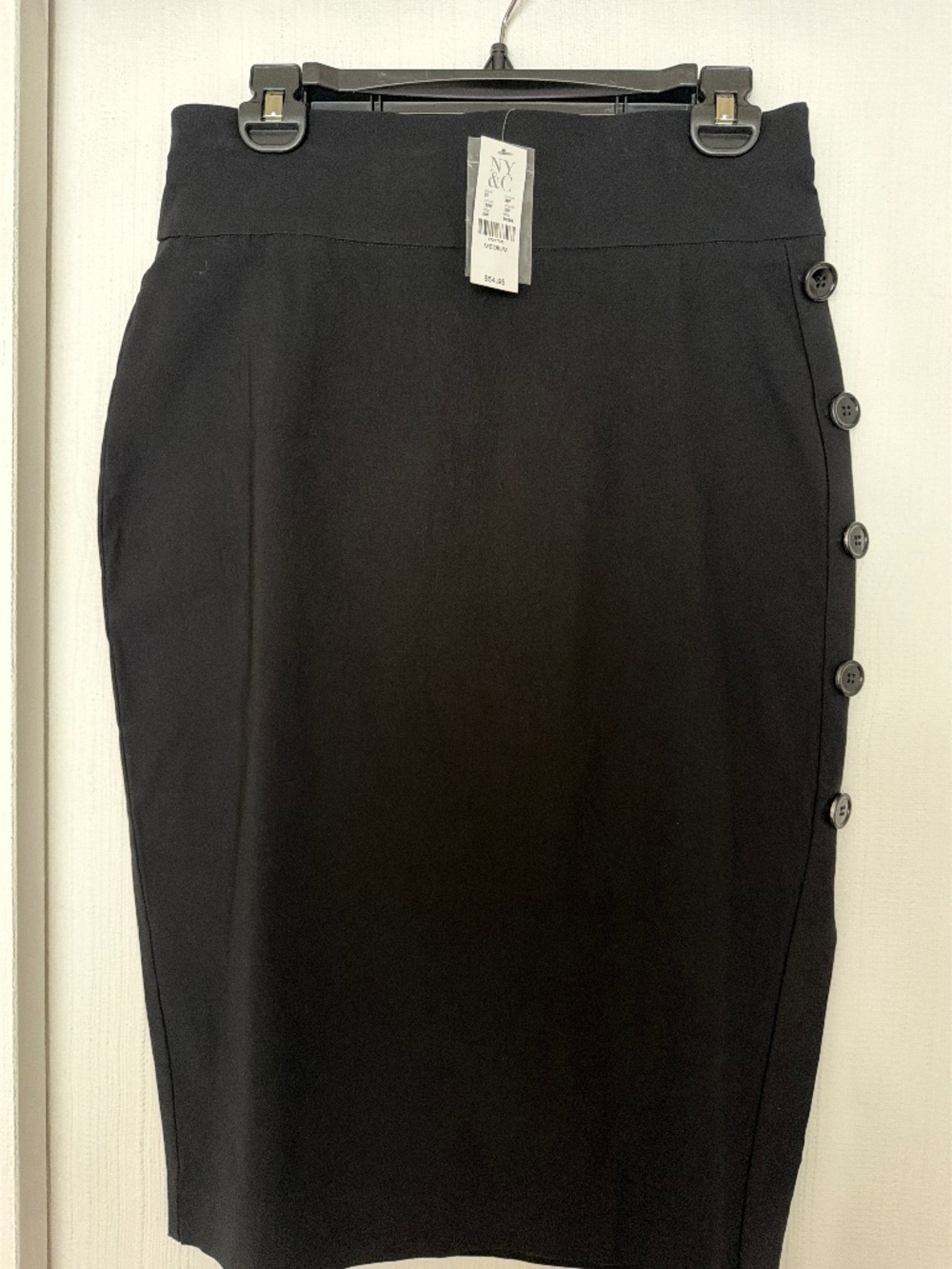 New York & Company Black Pencil Skirt Button Detail Size M NWT